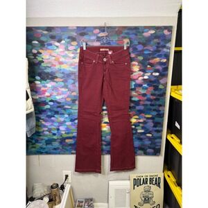 2000s Blue Asphalt Womens Burgundy Low Rise Flare Jeans Maroon Size 5